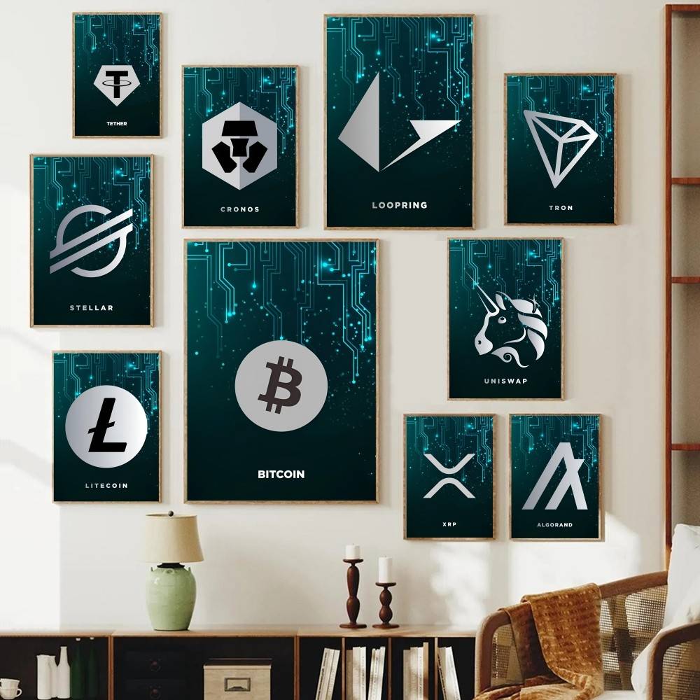 Office Tech Logo - Affiche de symboles crypto de circuits