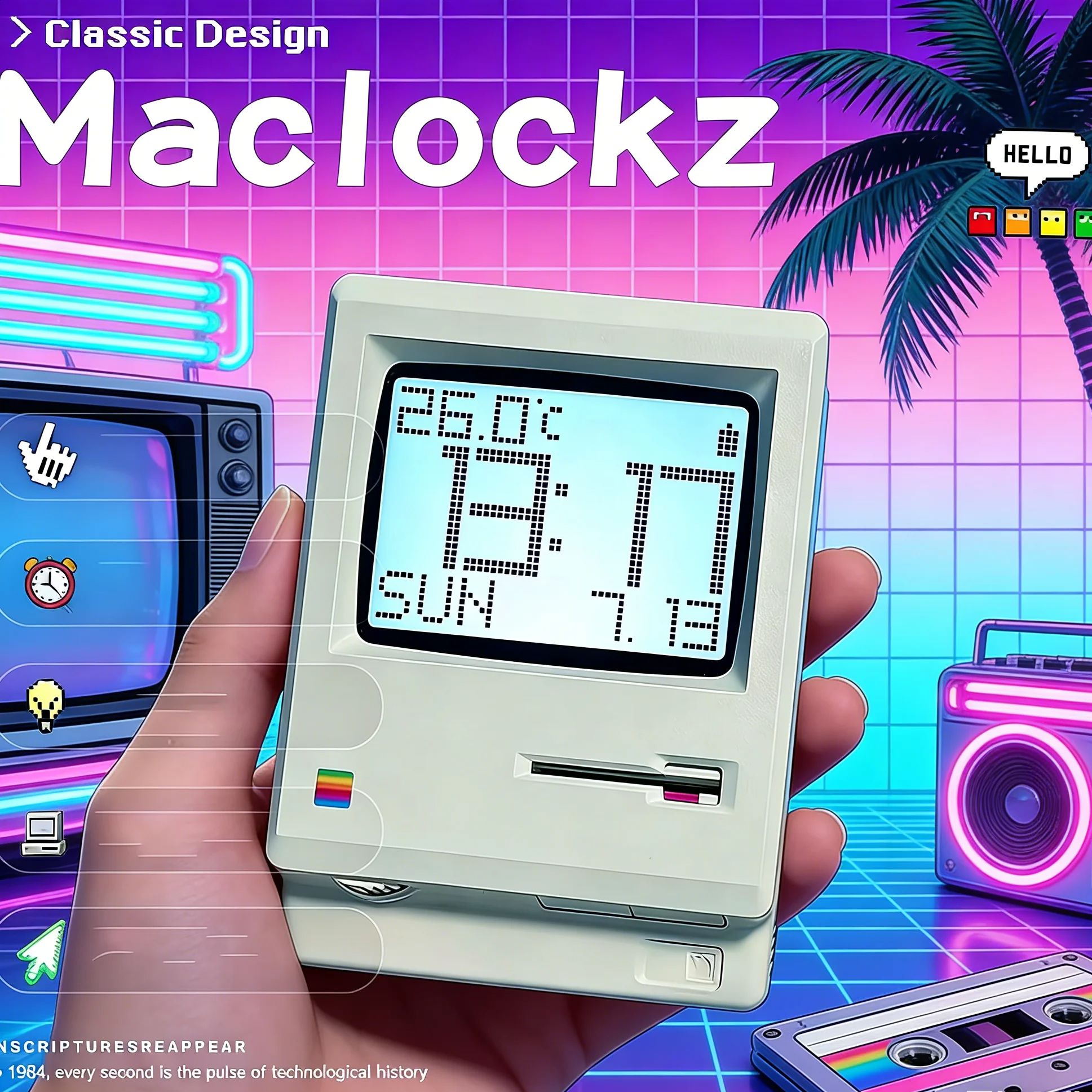 Office Tech Decor - Réveil Maclock rétro nostalgique, Style ordinateur
