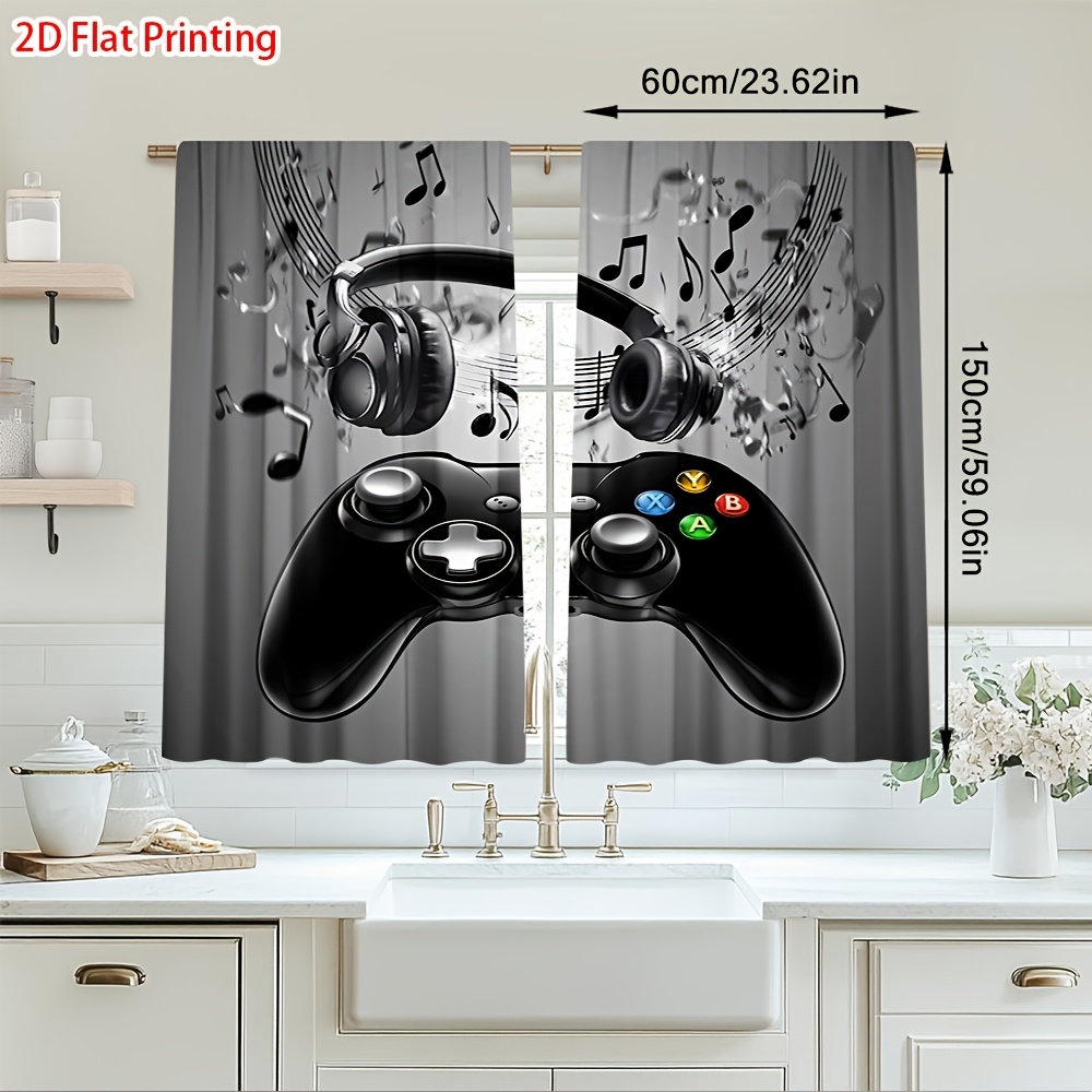 Office Tech Decor - 2 rideaux imprimés manette de jeu