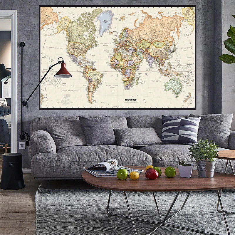 150x225 cm rétro carte du mond - Office Tech Background avis et prix
