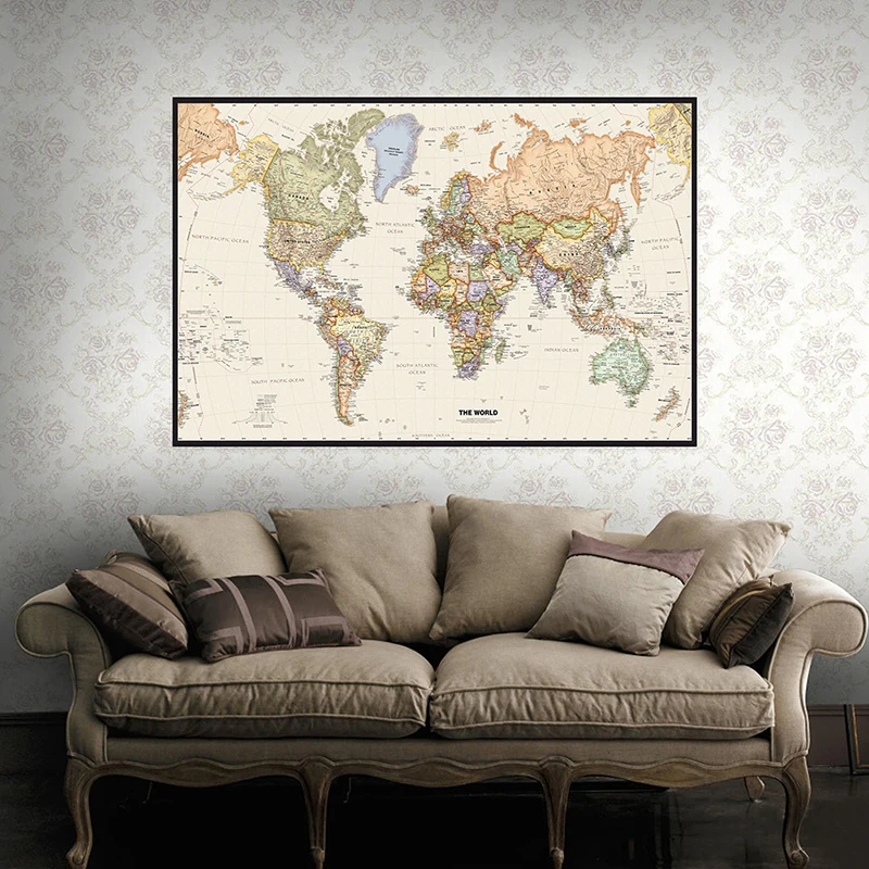 150x225 cm rétro carte du mond - Office Tech Background avis et prix