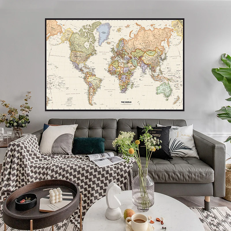 150x225 cm rétro carte du mond - Office Tech Background avis et prix